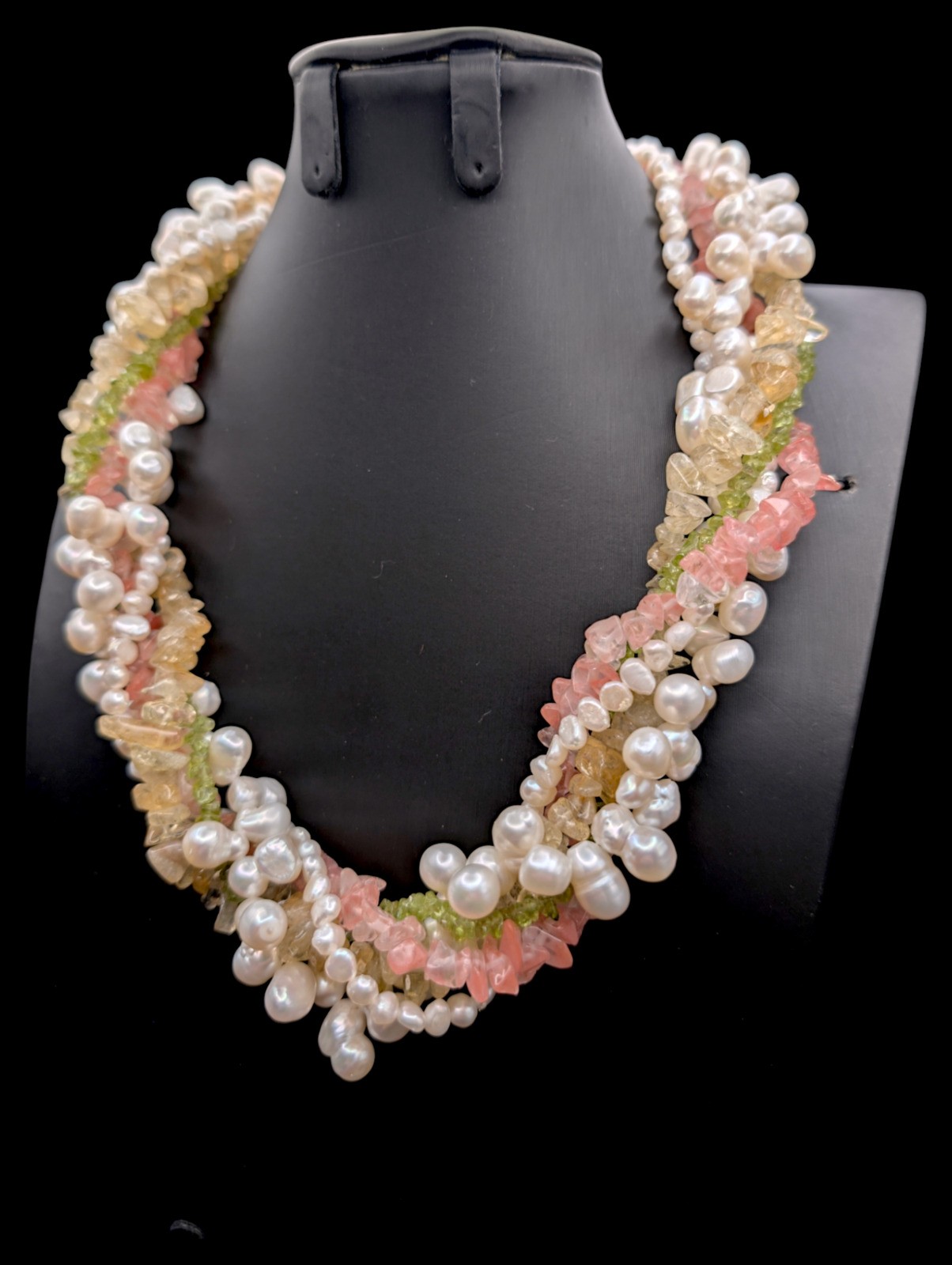 Vintage Stunning 5 Strand Baroque and Nugget Freshwater Pearl Gemstone Necklace