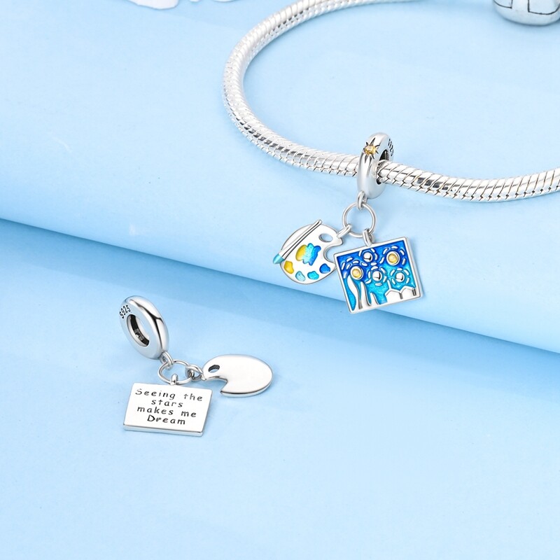 MULA S925 Sterling Silver Charm AAA CZ Starry Sky Coloring fit Bracelet Necklace