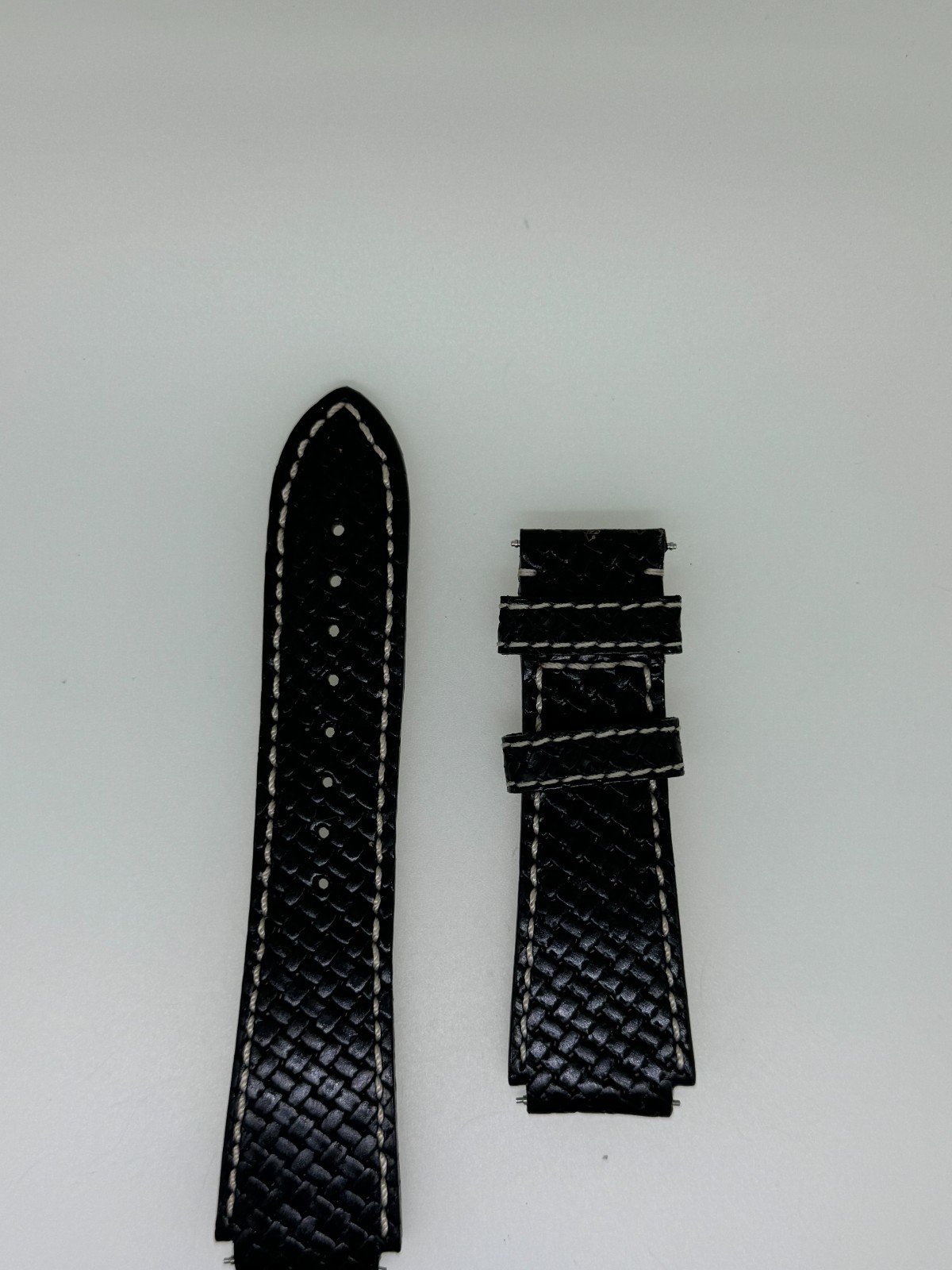 KRIEGER Gigantium 20mm Lug Black Leather with white thread Watch Band Strap