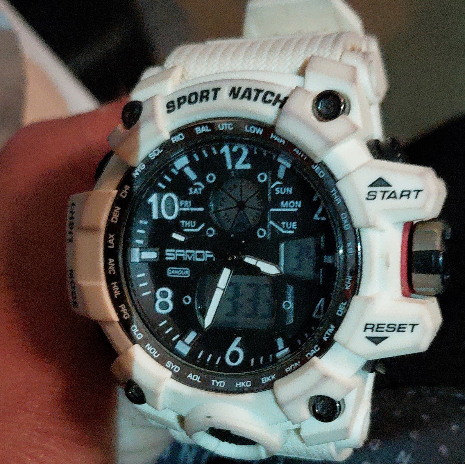 Sanda Analog-Digital Quartz Sport Watch Alarm 3m WR White Resin Black/Gray