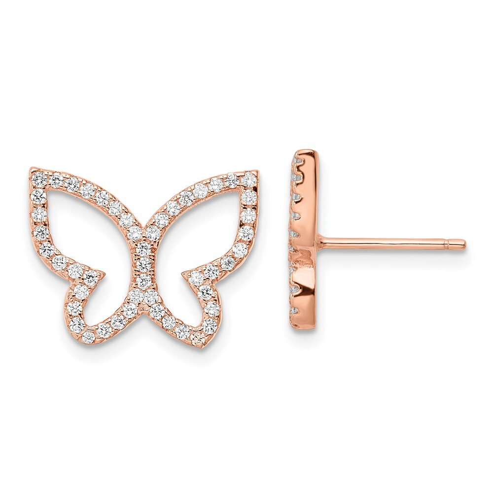 13.29mm Sterling Silver Pink CZ Open Butterfly Post Earrings