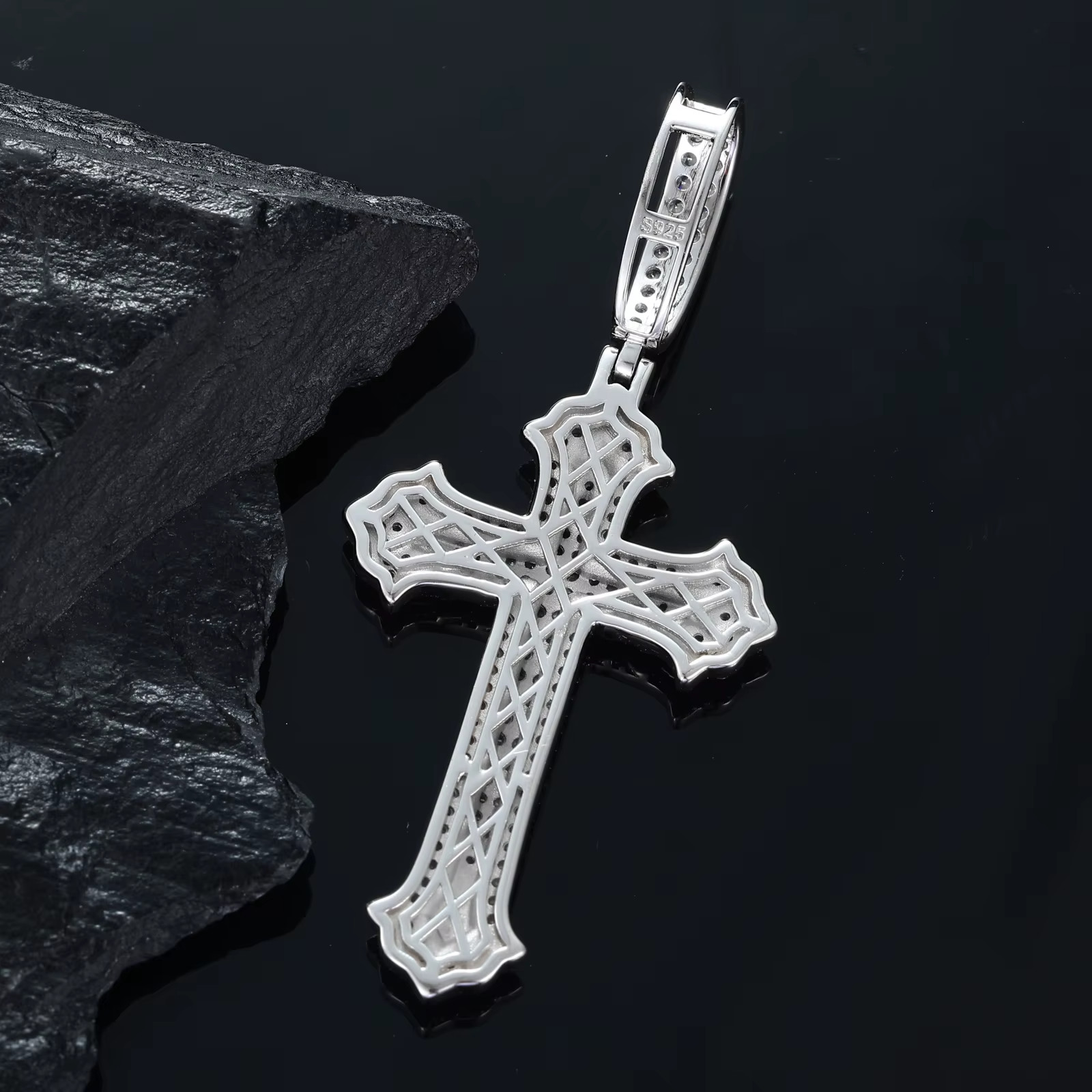 925 Sterling Silver VVS Moissanite Cross Pendant Iced Out 14k White Gold Plated