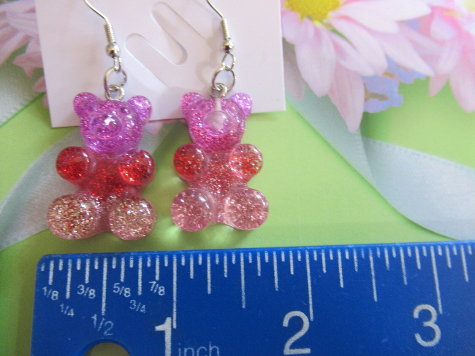 MULTICOLOR & PINK TONE GUMMY BEAR GLITTER DROP DANGLE EARRINGS- YOU CHOOSE