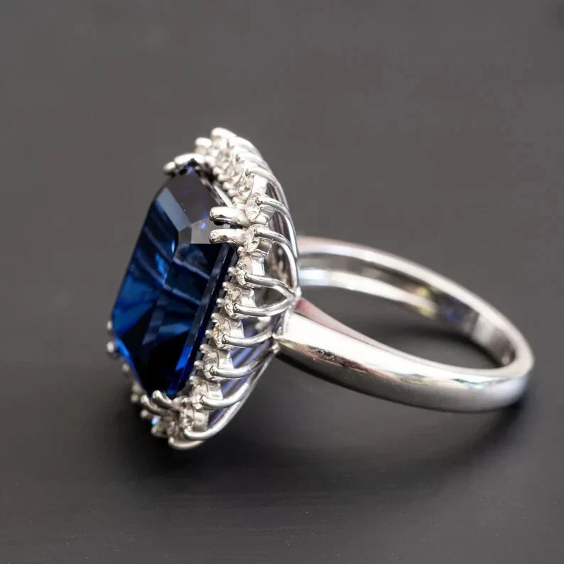 4.90 Ct Natural Sapphire & Diamond Engagement Ring 925 Sterling Silver