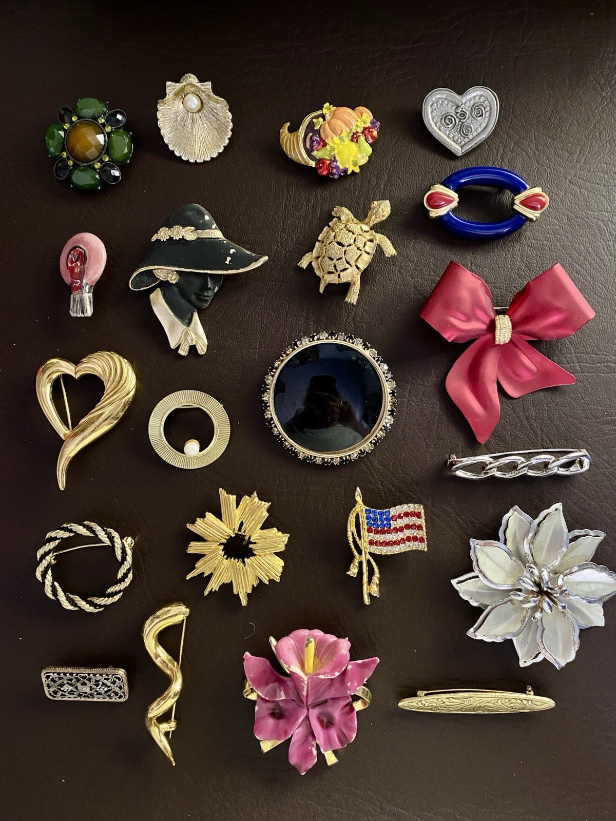 Vintage to Modern Rhinestone Mixed Metal Brooch Pin Lot – Set of 21 Brooches