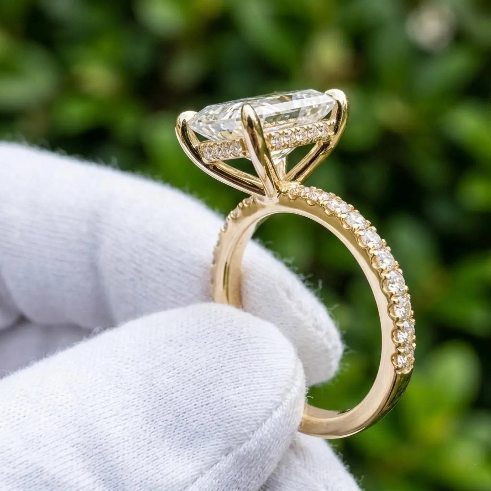 Radiant 2CT Lab Grown Diamond In 14k Yellow Gold For Hidden Halo Wedding Ring