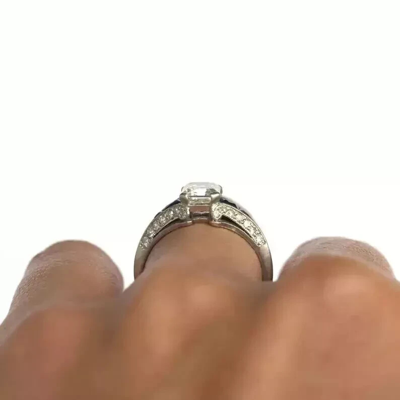 Art Deco Style Emerald Cut Lab Created Diamond Engagement 14K White Gold FN Ring