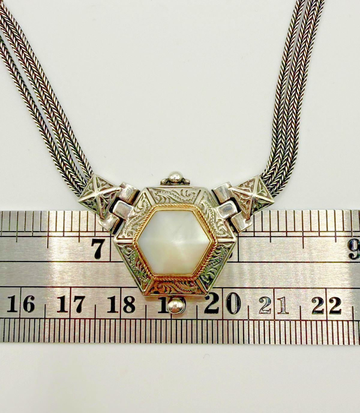 Savati Greek 925 & 22K Gold Byzantine Necklace, Mother of Pearl