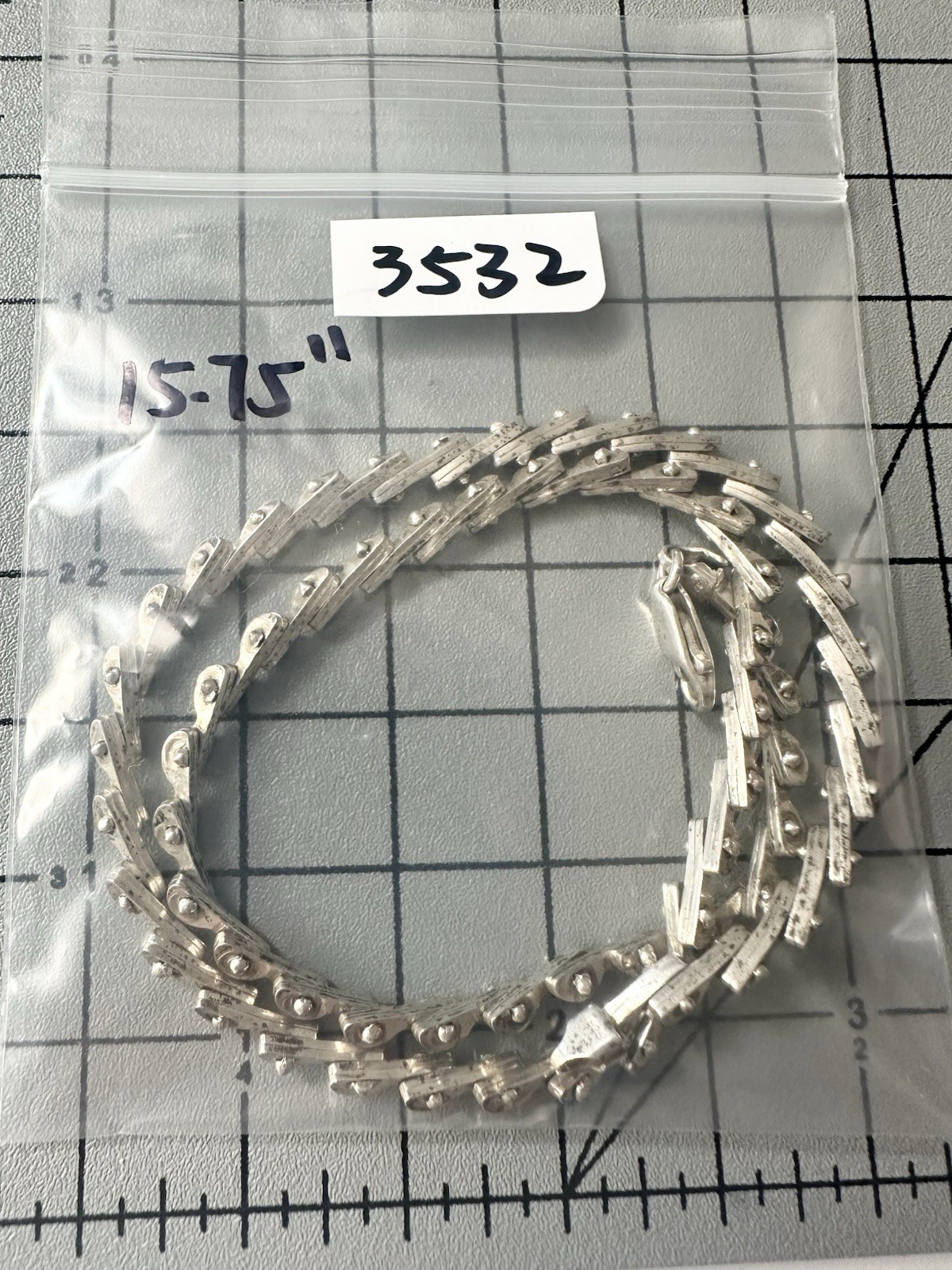 Sterling Silver Modernist Link Chain Necklace Unique 15.75”