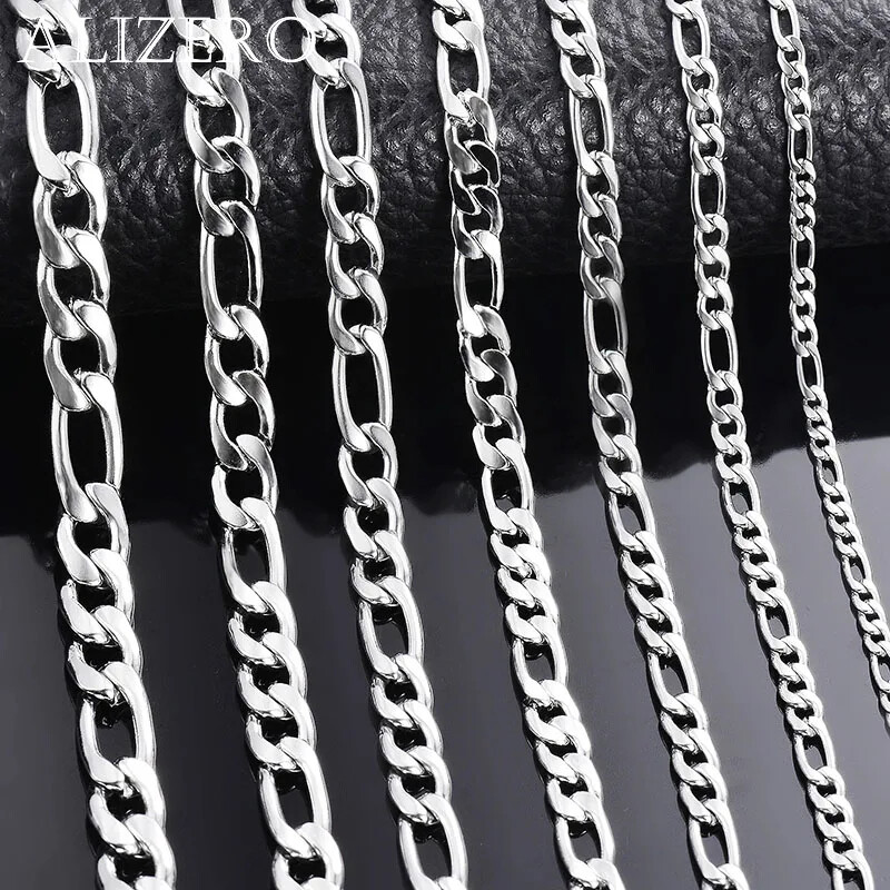 Chain Necklace for Men Women Silver Tone 2mm to 12mm Long Lobster Clasp