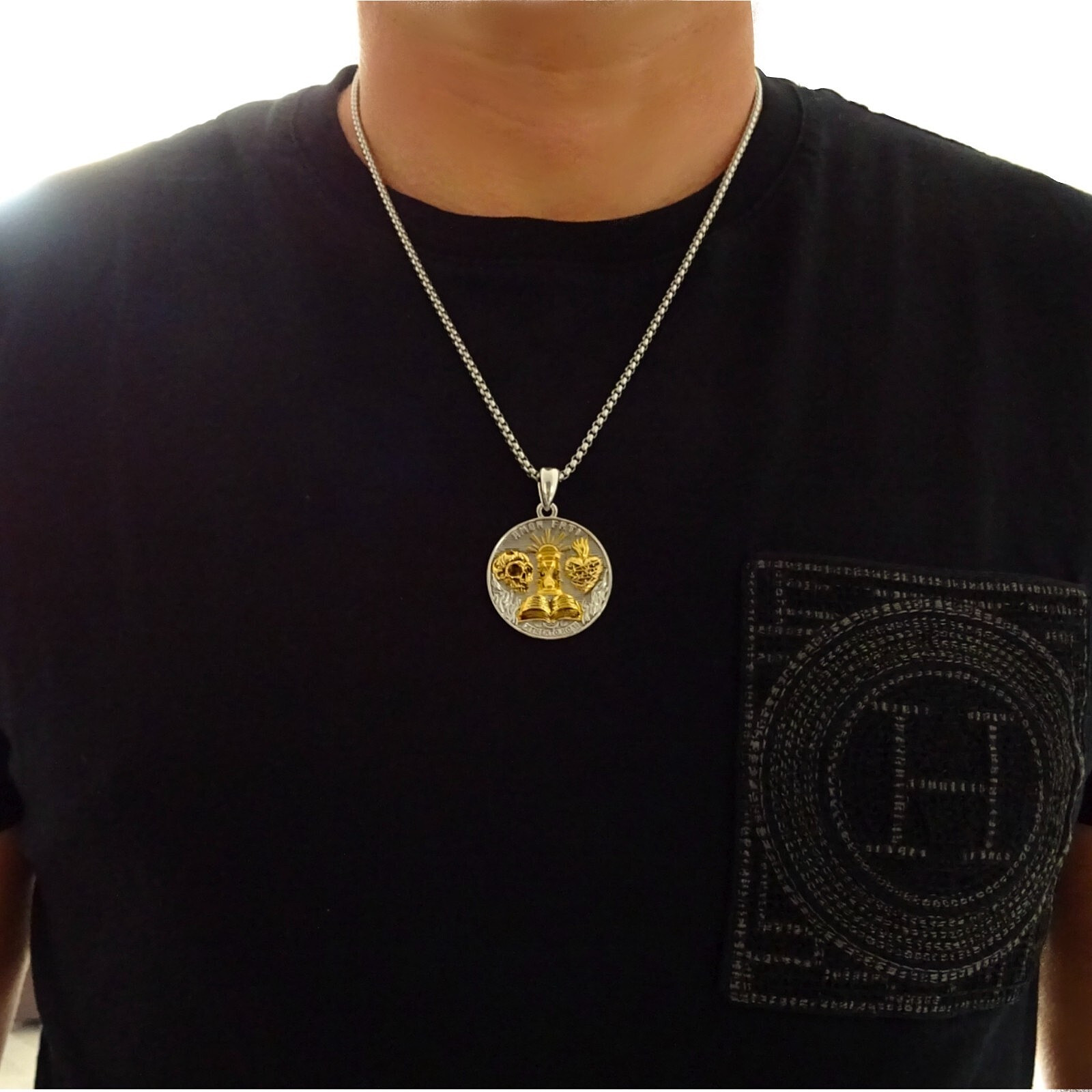 Stoic Medallion Brass Pendant Memento Mori Necklace Amor Fati Gold Plated