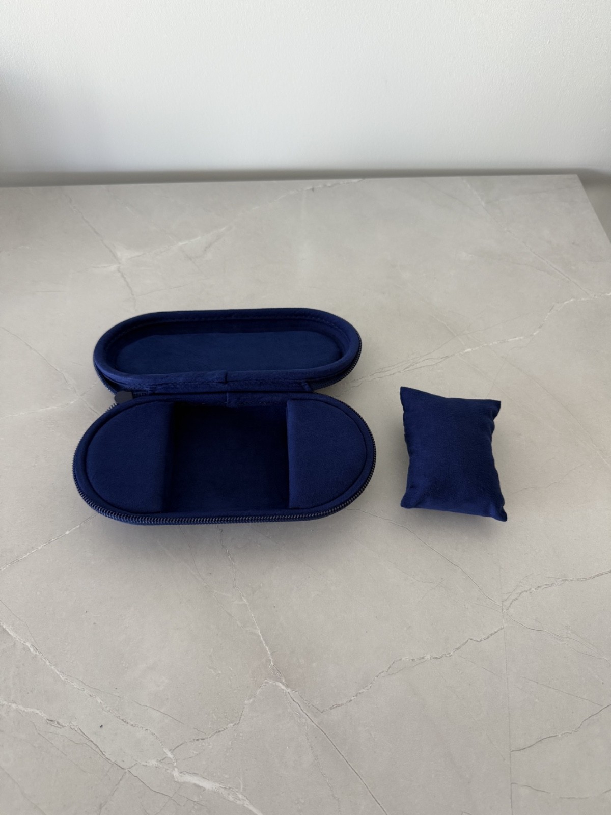 Grand Seiko Zip Watch Case Travel Pouch Blue Suede Clamshell