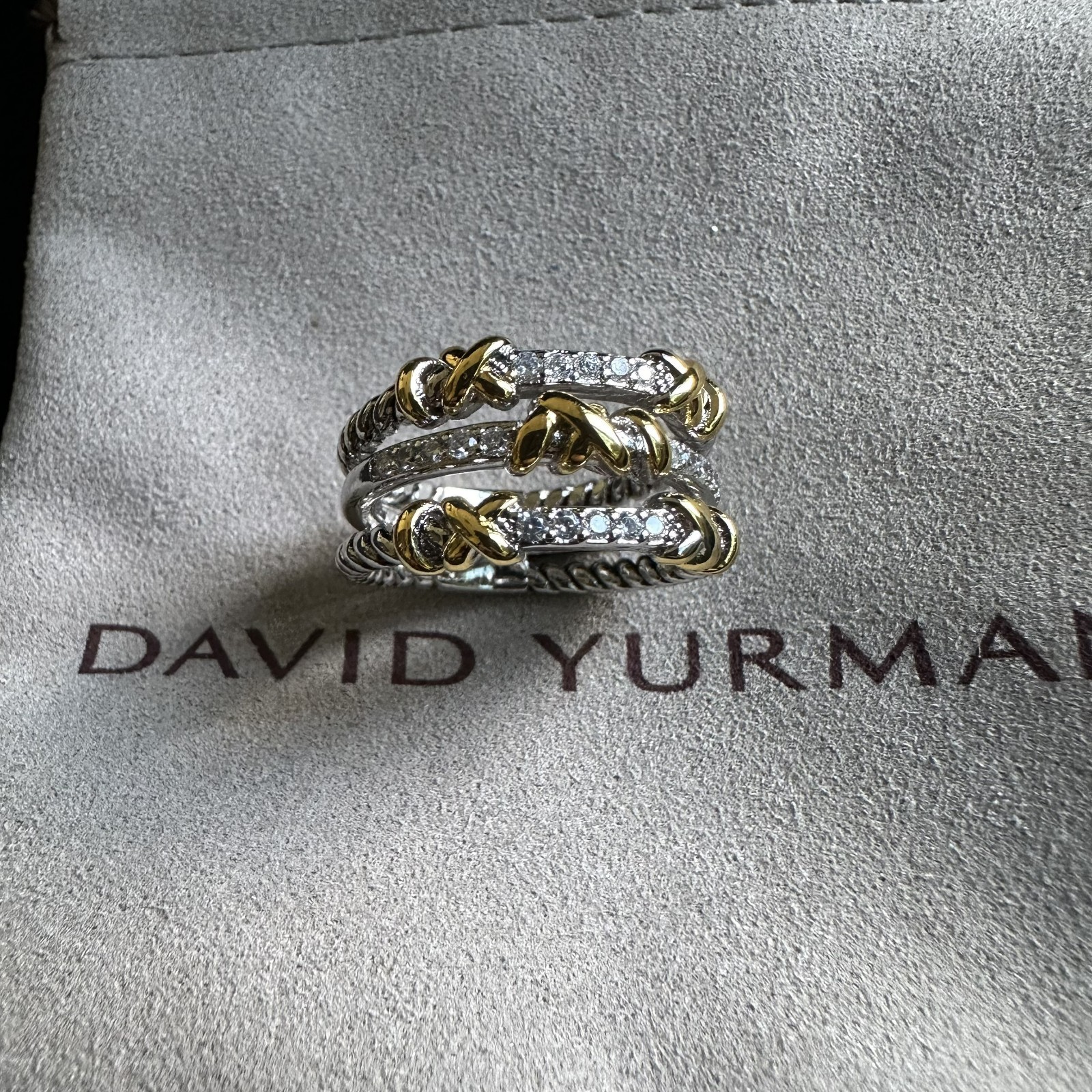 David Sterling Silver Helena Ring with 18K Gold & Diamonds Size 6