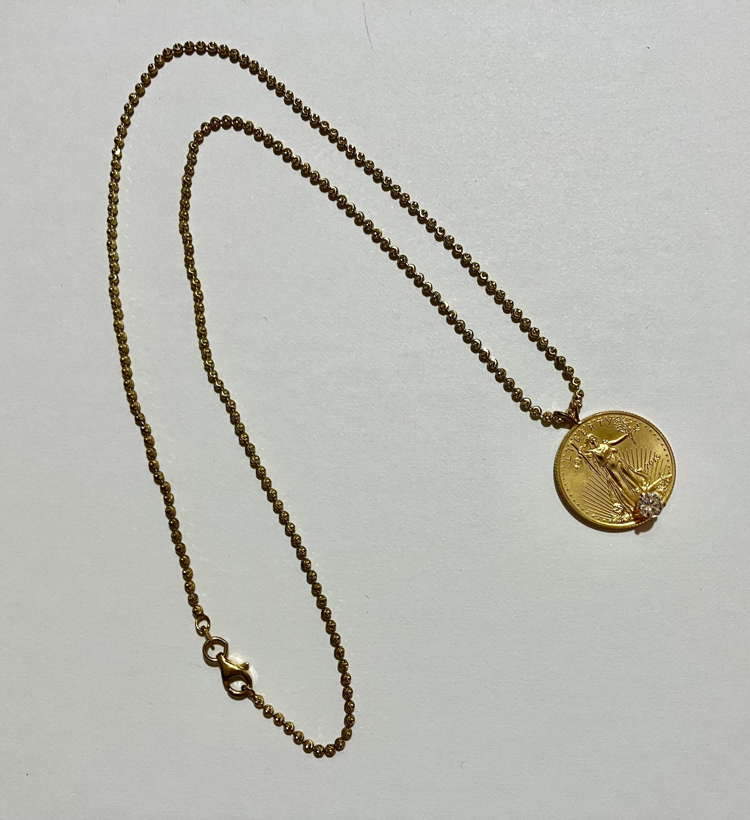 22k 1/4 oz. Standing Liberty gold coin w/ .37 ct Diamond, Necklace jewelry – 37