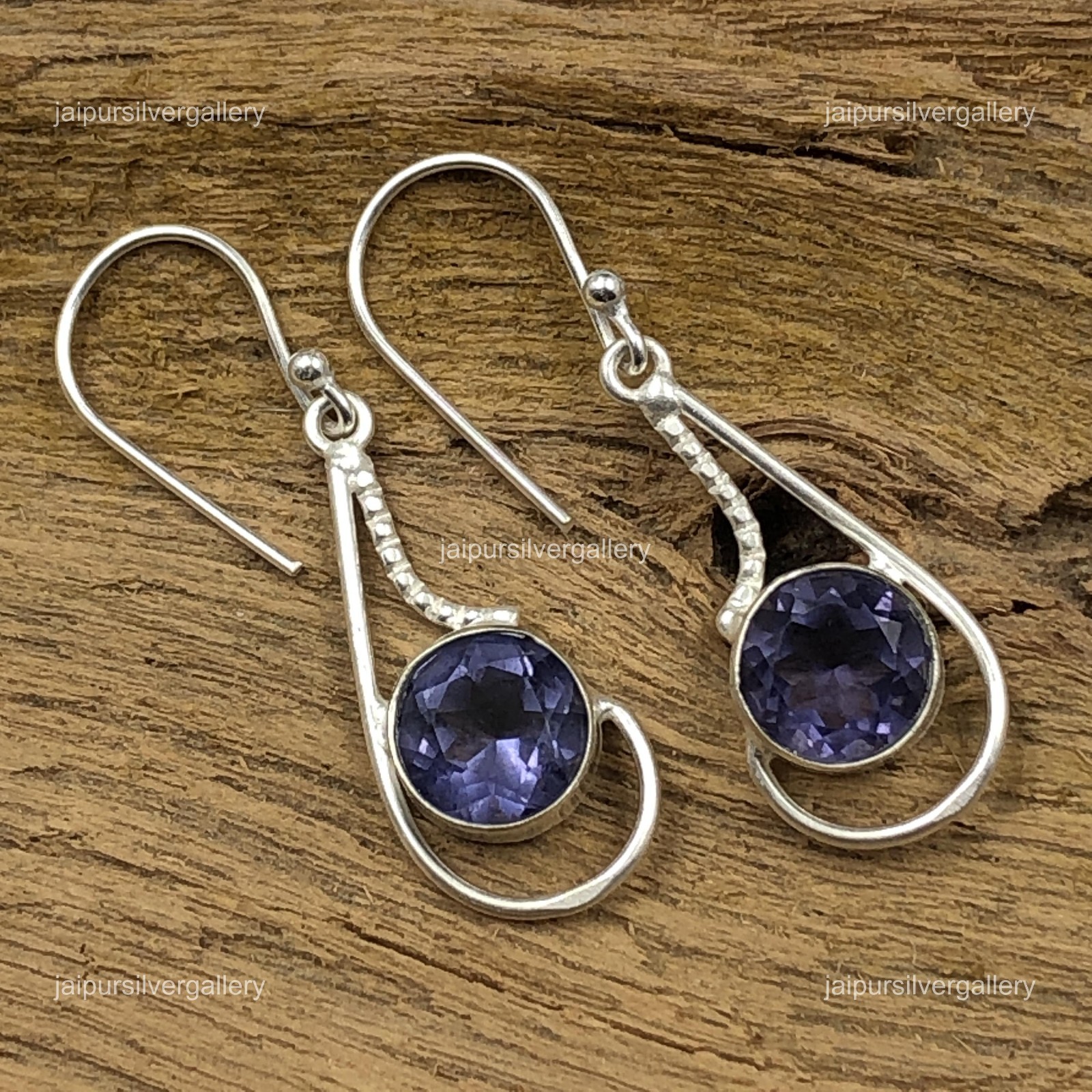 925 Silver Iolite Gemstone Earrings Handmade Jewelry 1.9″ For Anniversary Gifts