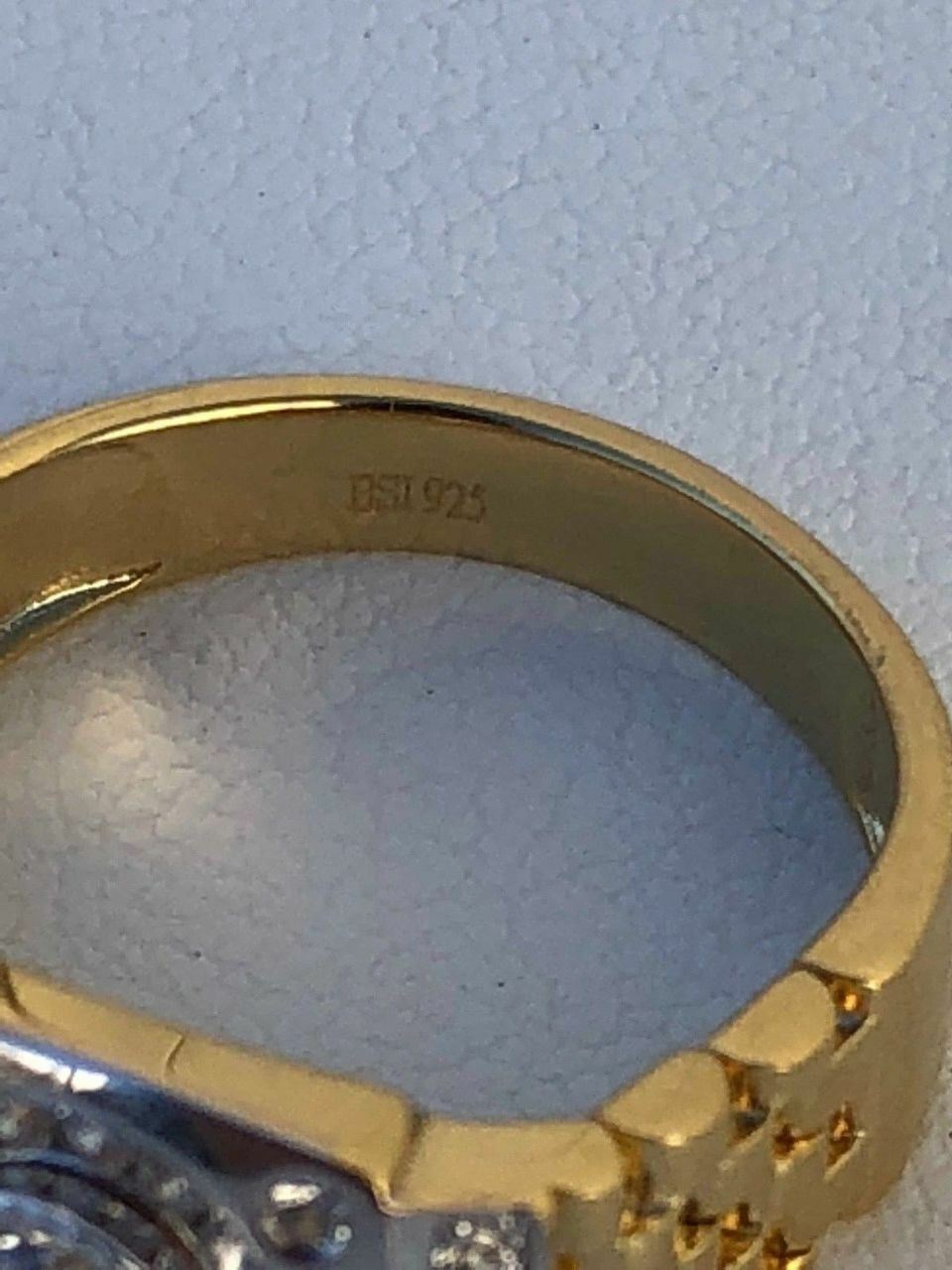 10k Gold Plated Solid 925 Sterling Silver Presidential Watch Band Ring Pinky CZ
