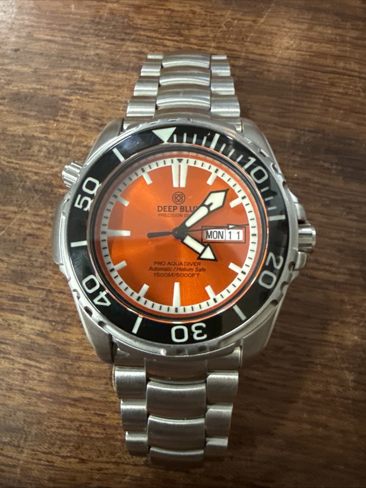 Deep Blue 0402 Pro Aqua Helium Safe Automatic Diver Orange Dial Day Date