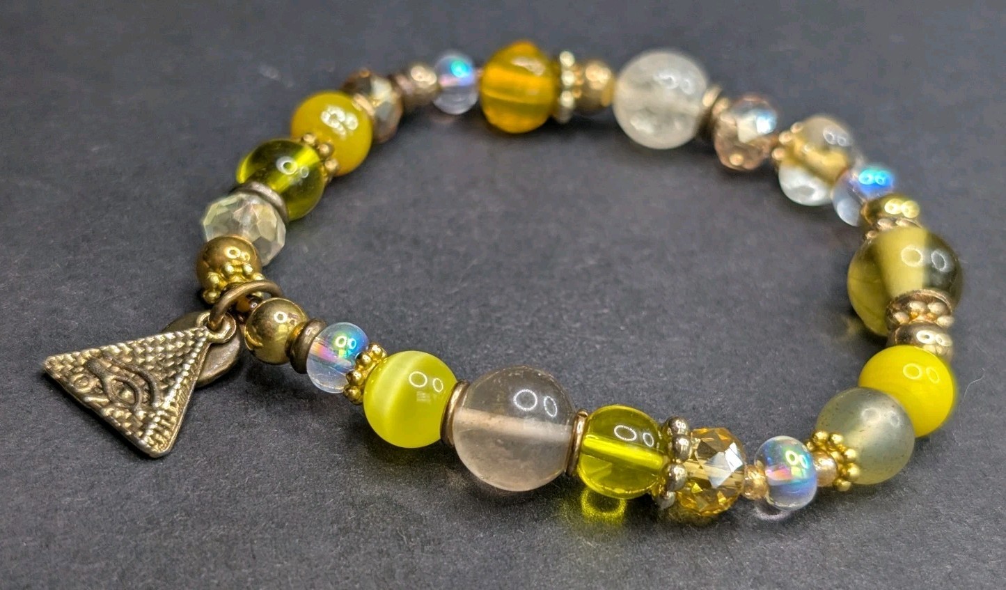 Women’s Teen Stylish Mixed Yellow Beaded Charm Stretch Bracelet (17cm) S/M Wrist