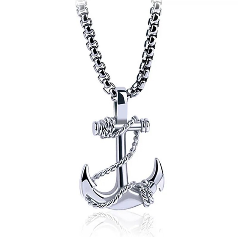 Mens Silver Stainless Steel Beach Nautical Anchor Pendant