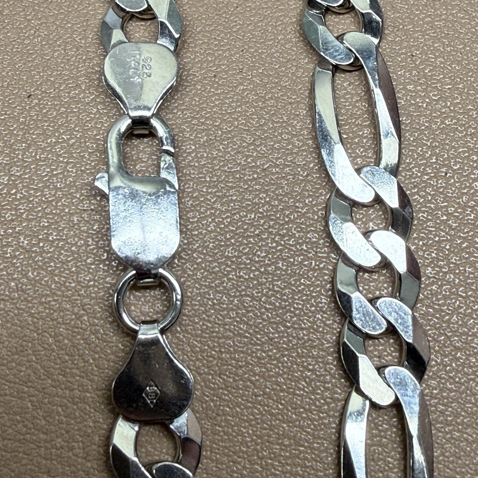 925 Sterling Silver Figaro Flat Link Bracelet Chain 7.75” 7.8mm