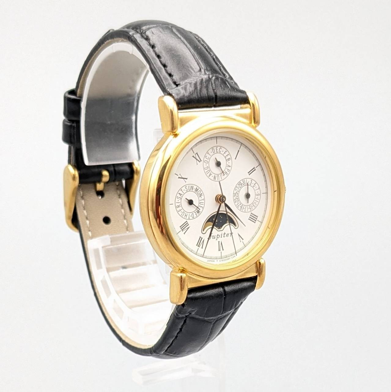 Vintage ORIENT Jupiter C7E508-50 Moon Phase Quartz Watch New Battery Strap Japan