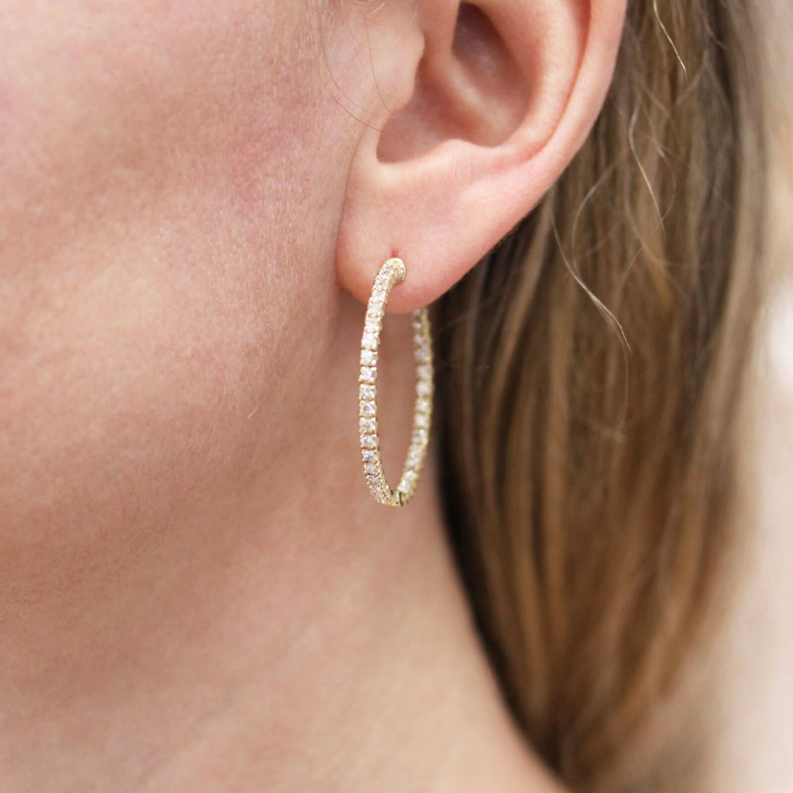 1.5 ctw Natural Diamond Solid 14k Yellow Gold Inside Out Hoop Earrings 1.38 In