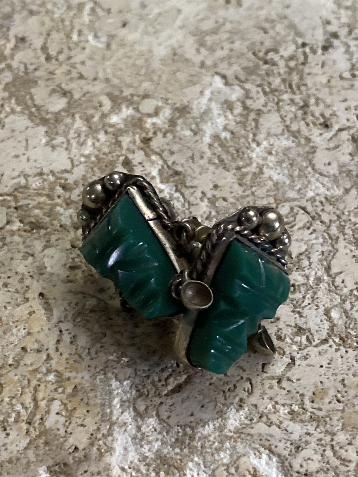 Vintage Malachite Earrings with Rope Style Accents 925 Sterling Silver #885