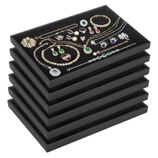 6 Pack Black Velvet Jewelry Tray, Large Velvet Jewelry Organizer Tray,