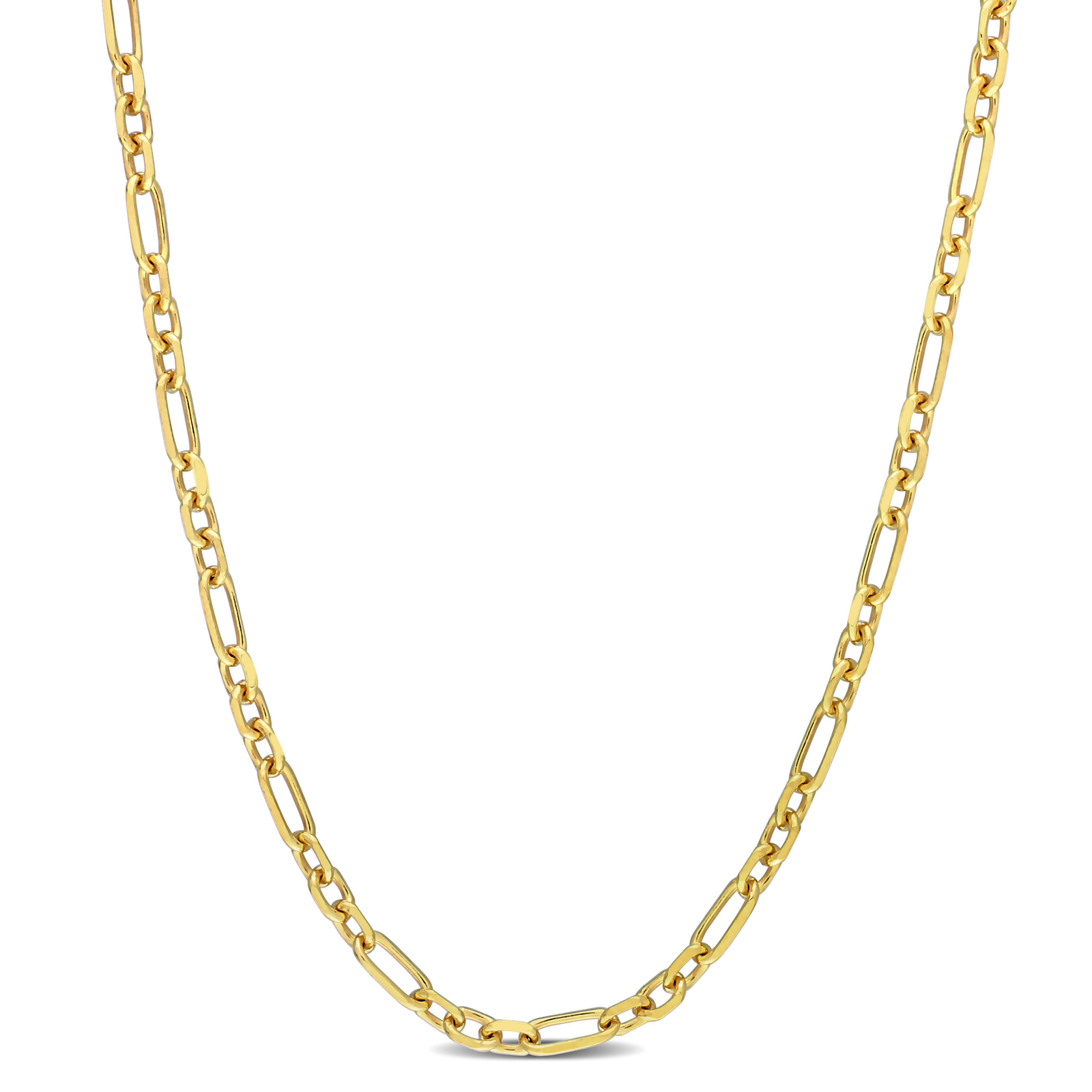 Amour Yellow Plated Silver 3mm Diamond Cut Figaro Chain Necklace – 18 in.