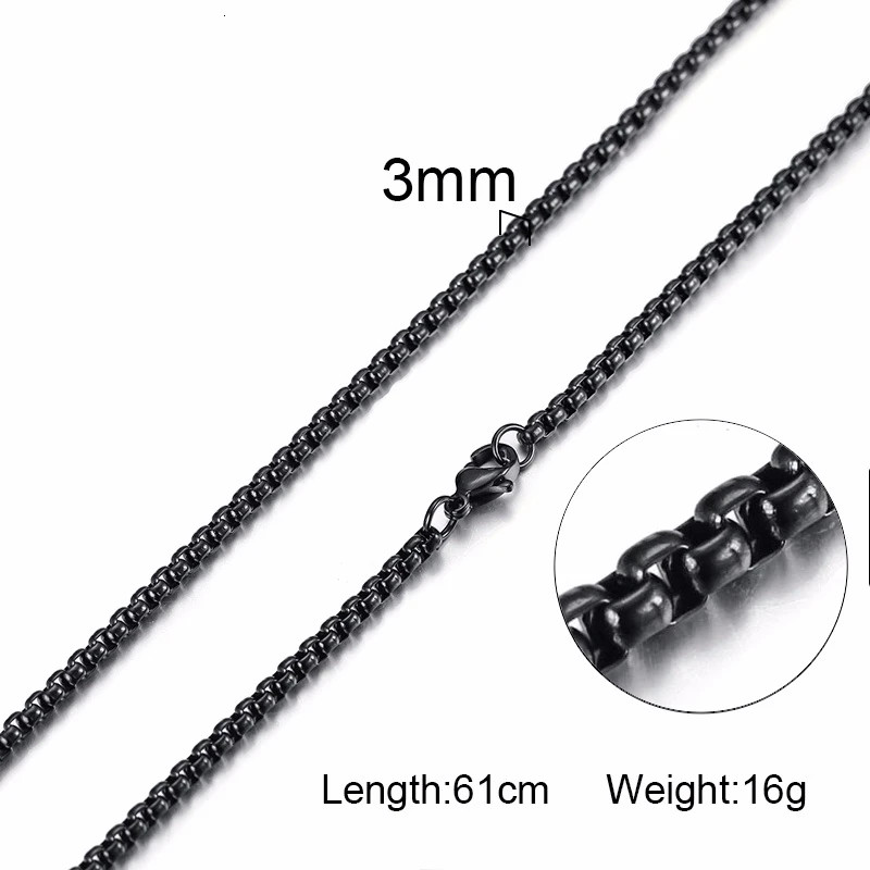 Round Box Chain for Men Boys,Gold Silver Black Plated Stainless Steel Chain Coll