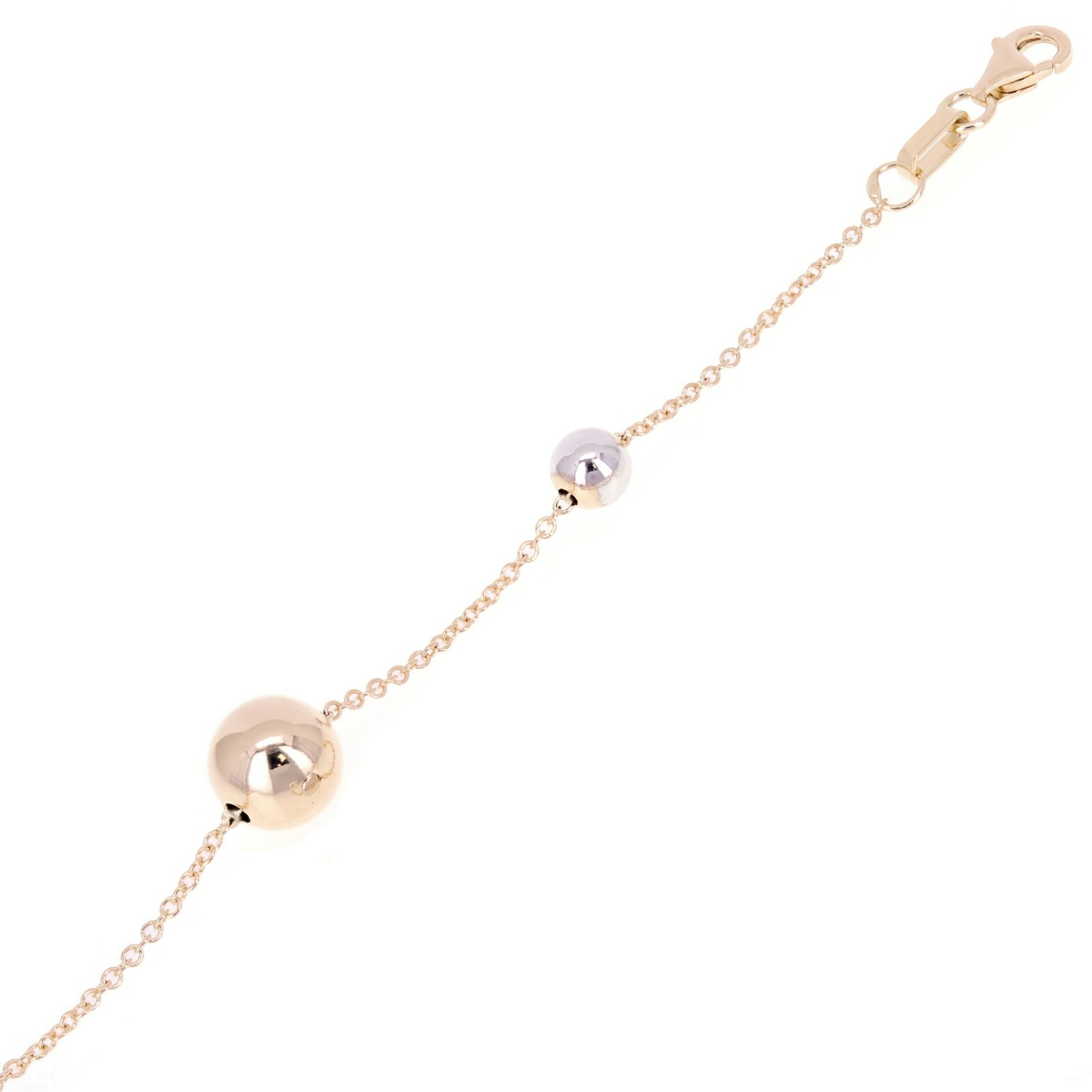 Italian 14k Yellow & White Gold Ball Bead Station Chain Bracelet 8mm 8.25″ 2gram