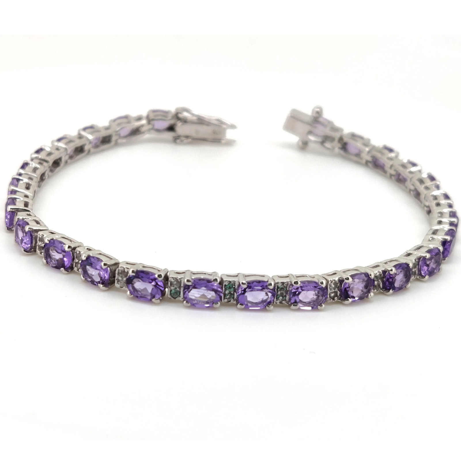 Natural Amethyst Tennis Bracelet-Sterling Silver-Oval stone-February Birthstone