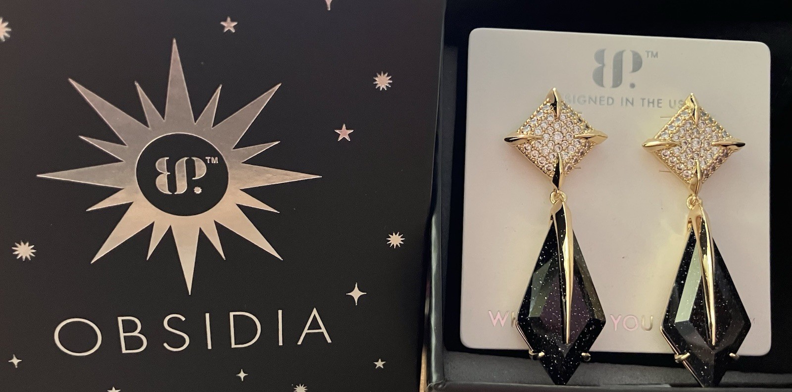 BP 2026 Obsidia “She Moves Sharp” Onyx Sandstone Dangle Gold Drop Earrings 🖤