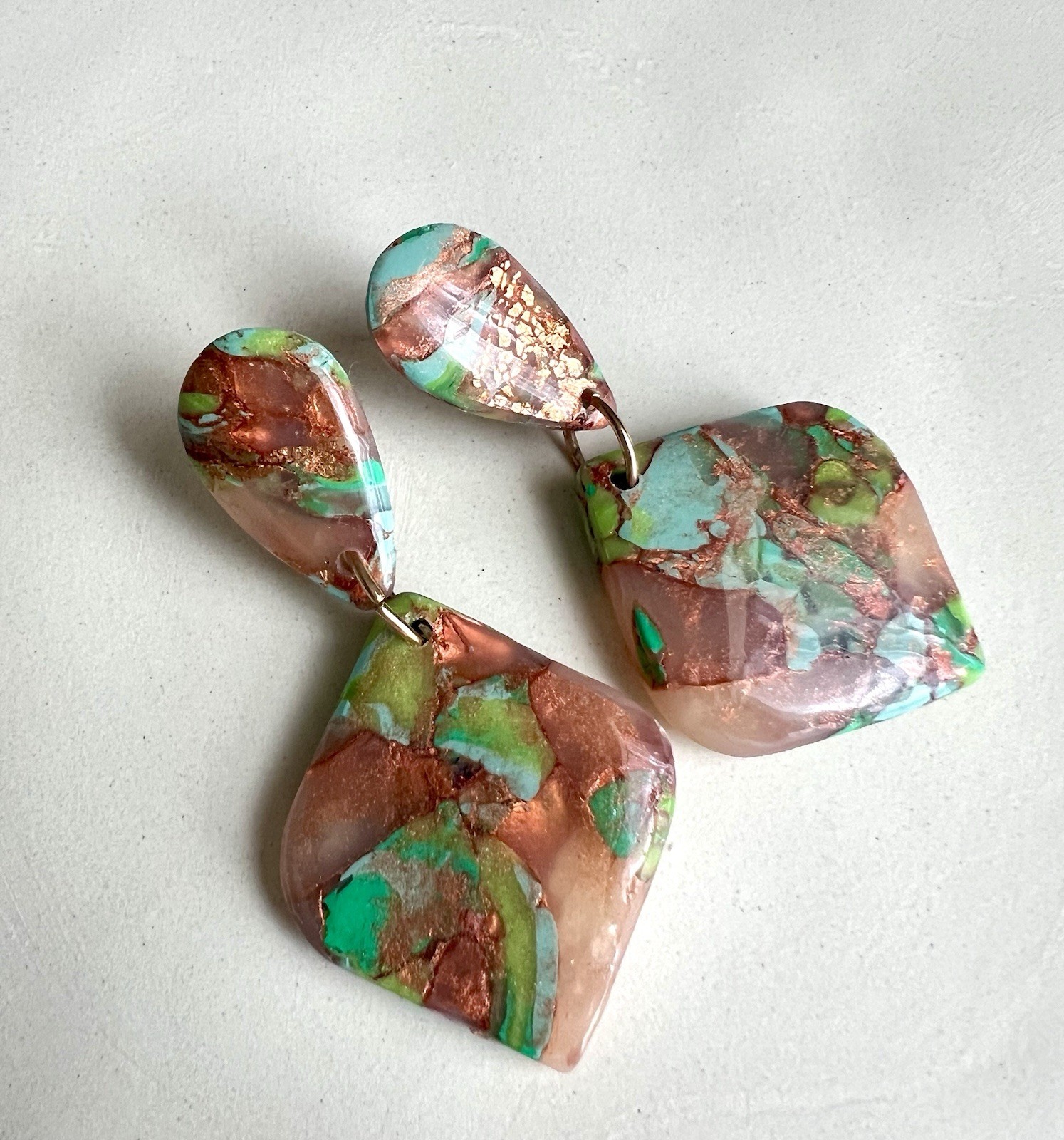 Earrings Statement Earrings Handcrafted Turquoise Gold Green Brown Dangle