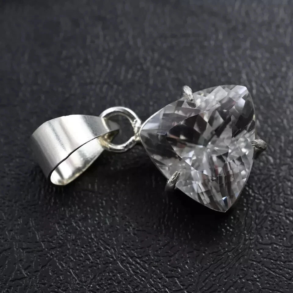 Natural White Sapphire Trillion Cut 28 Ct Loose Gemstone 925 Silver Pendant