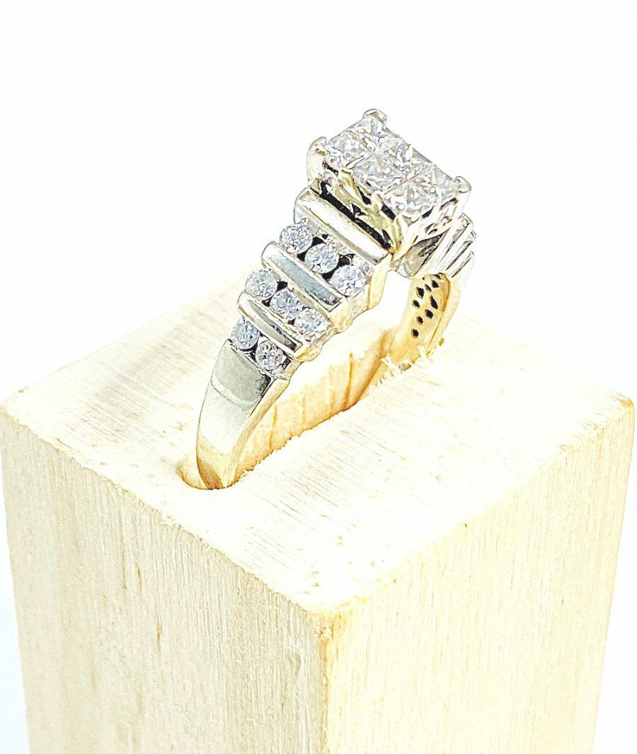 14K White Gold 1.00 Ct Princess Cut/Round Diamond Engagement Size 9 Ring