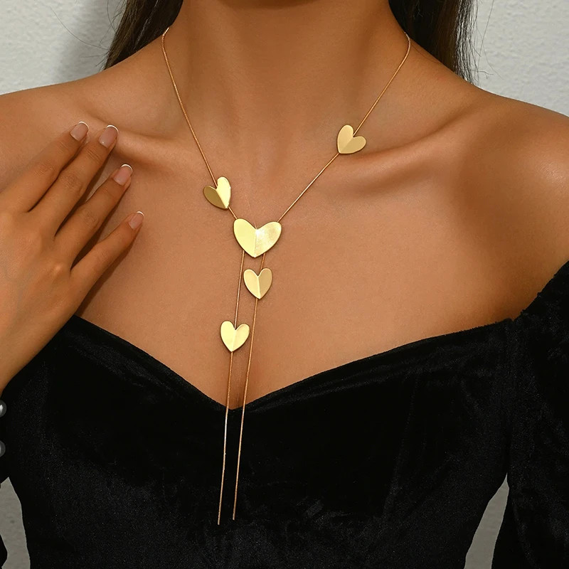 Circular Heart-Shaped Geometric Necklace Hollow Y-Shaped Design Creative Long Pe