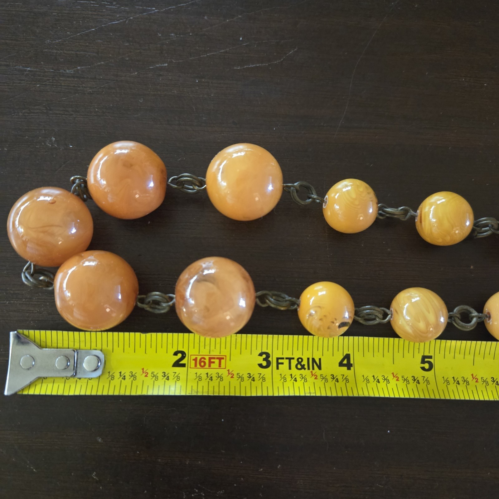 VTG Tested Bakelite Art Deco Egg Yolk Butterscotch Graduated Bead Necklace 114 G