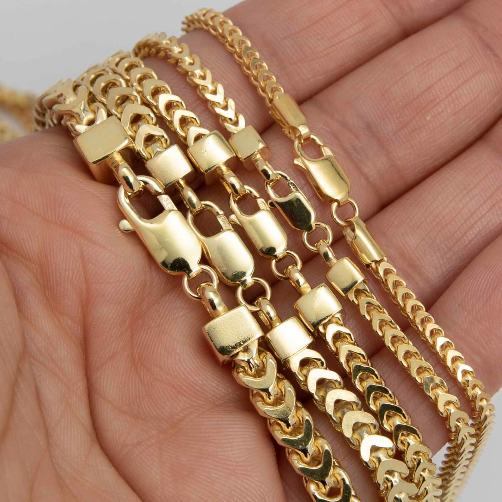 Franco Chain 14K Yellow Gold-Plated Hollow Sterling Silver 925 All Sizes