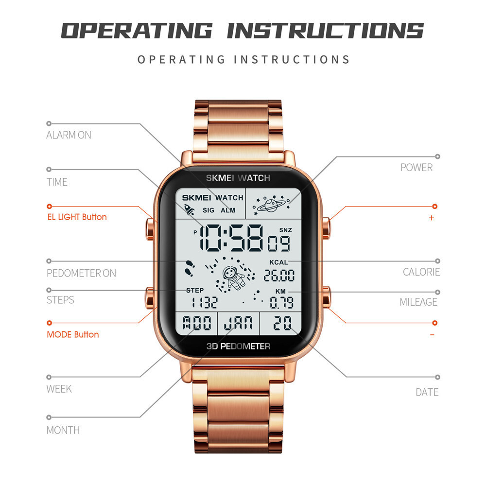 NEW Men Watch Rectangle Digital Wristwatch Full Steel Electronic Digital Watch