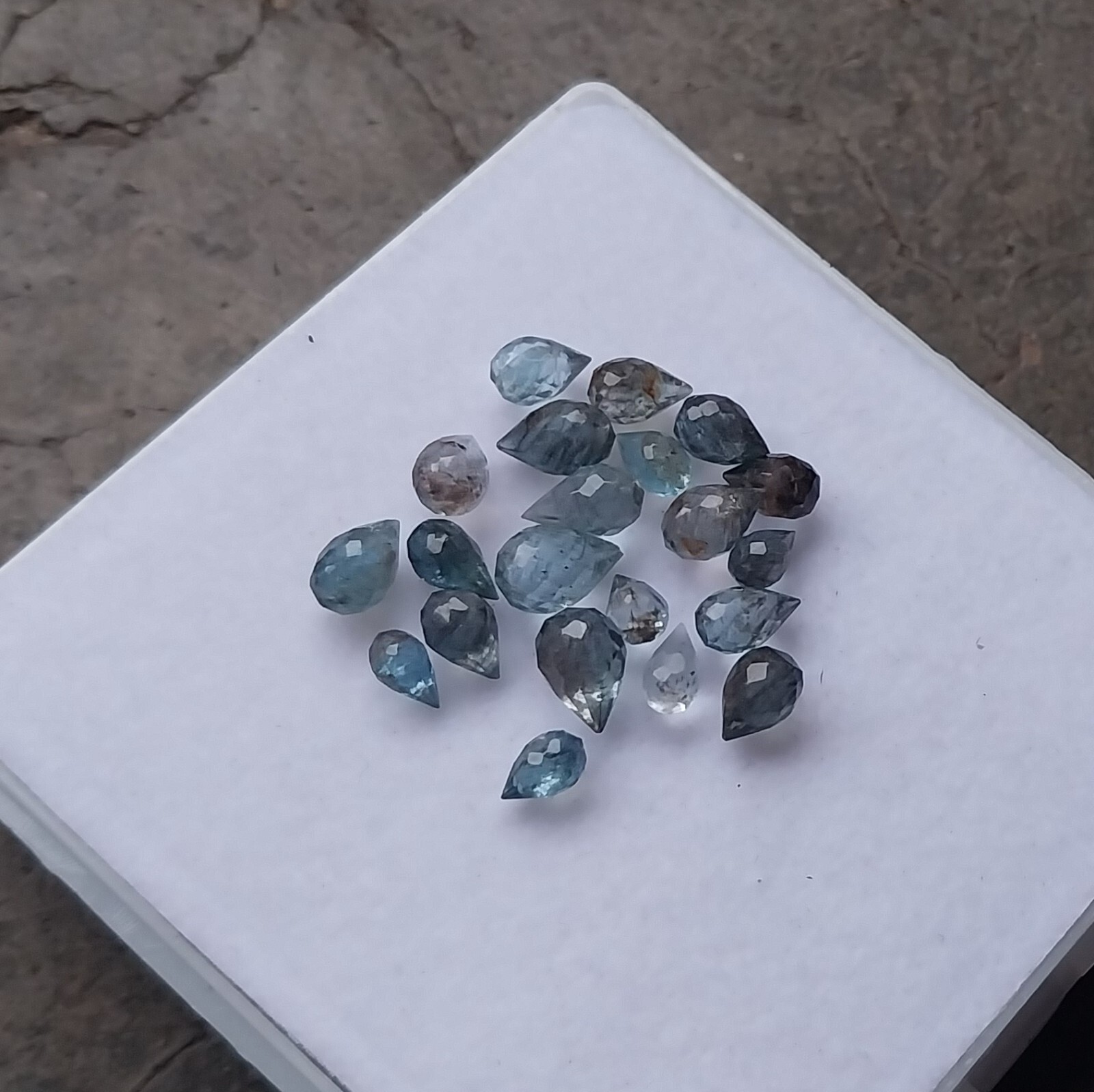 13 Ct 3.5×5 to 5×7.5MM Faceted Natural Blue Moss Aquamarine Teardrops 22 Pcs Lot