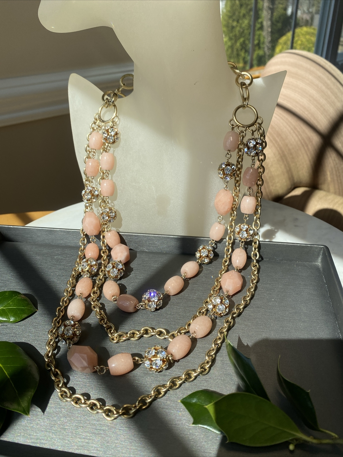 Vintage Necklace Estate Jewelry Pre-Owned Pink Gem Unusual Layered Sautoir
