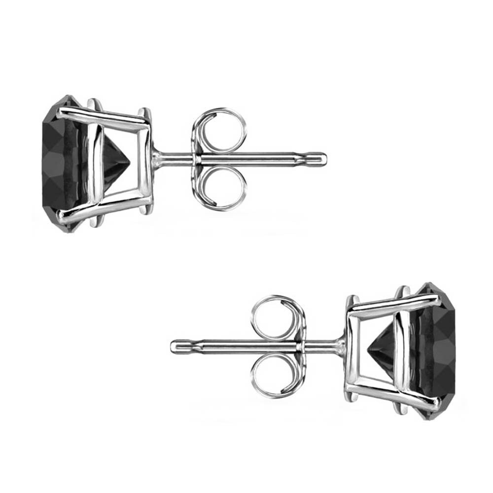 6 Ct Round Cut Black Earrings Studs Solid Real 14K White Gold Push Back Basket