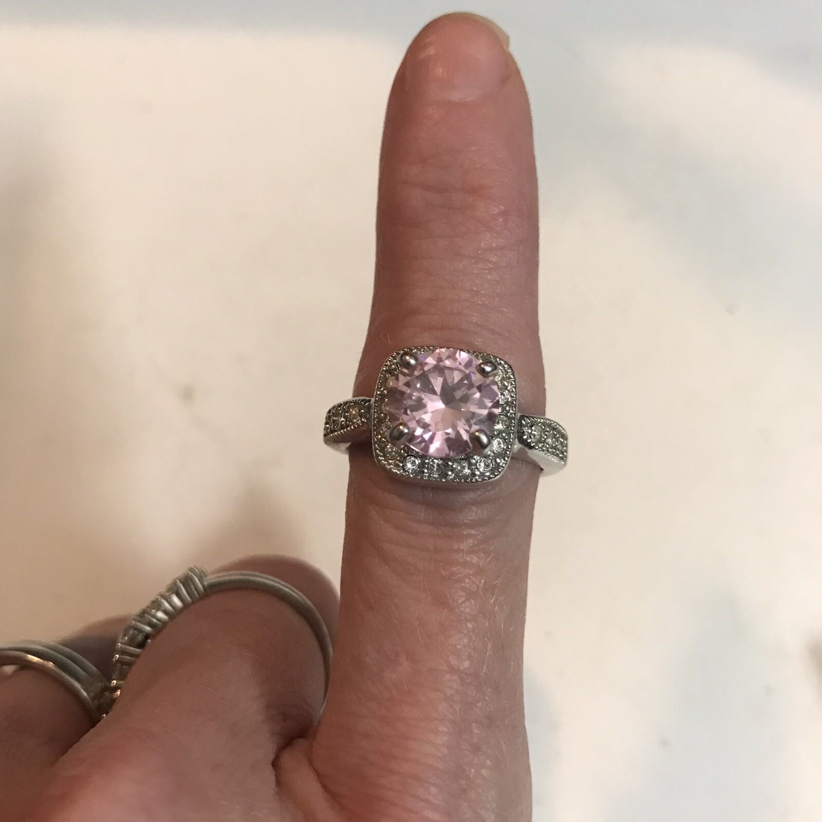 Premier Designs Pink Ice Ring Size 9 Silver Tone Signed PDJ