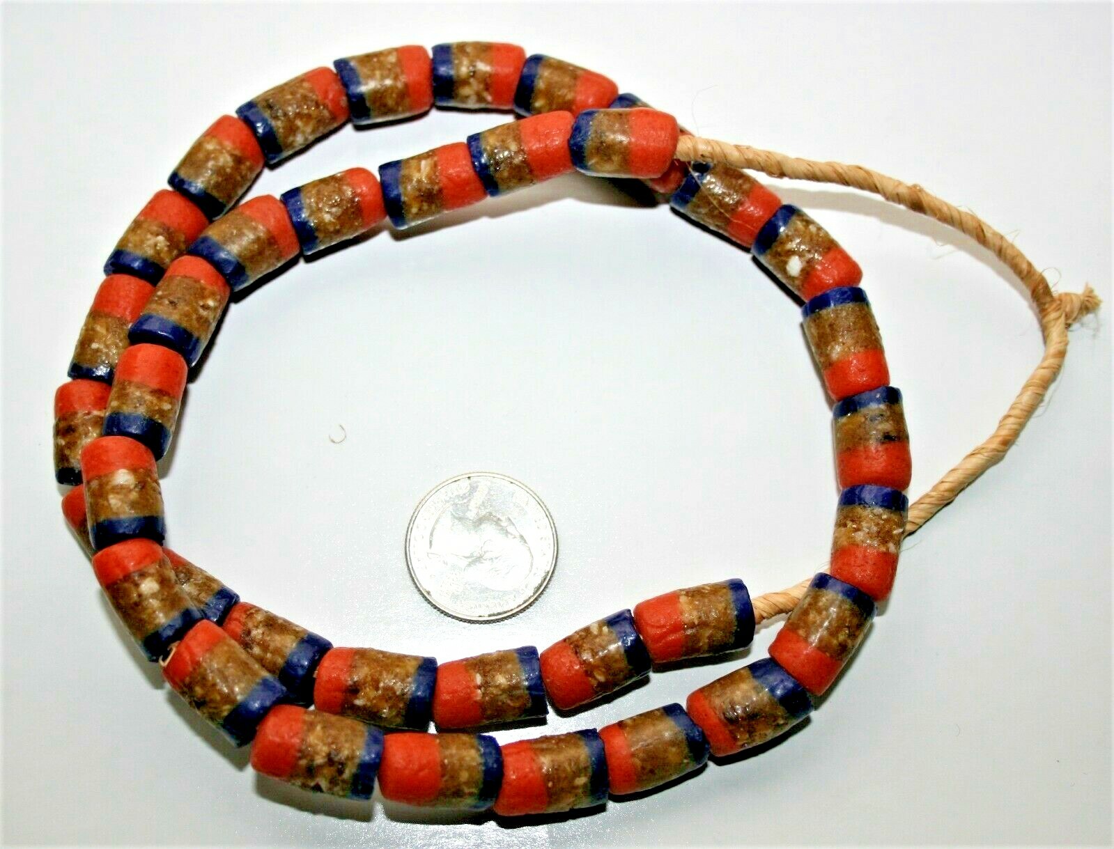 Vintage African Trade Beads Cobalt Blue / Tan-Brown / Orange Glass 37 pcs Strand