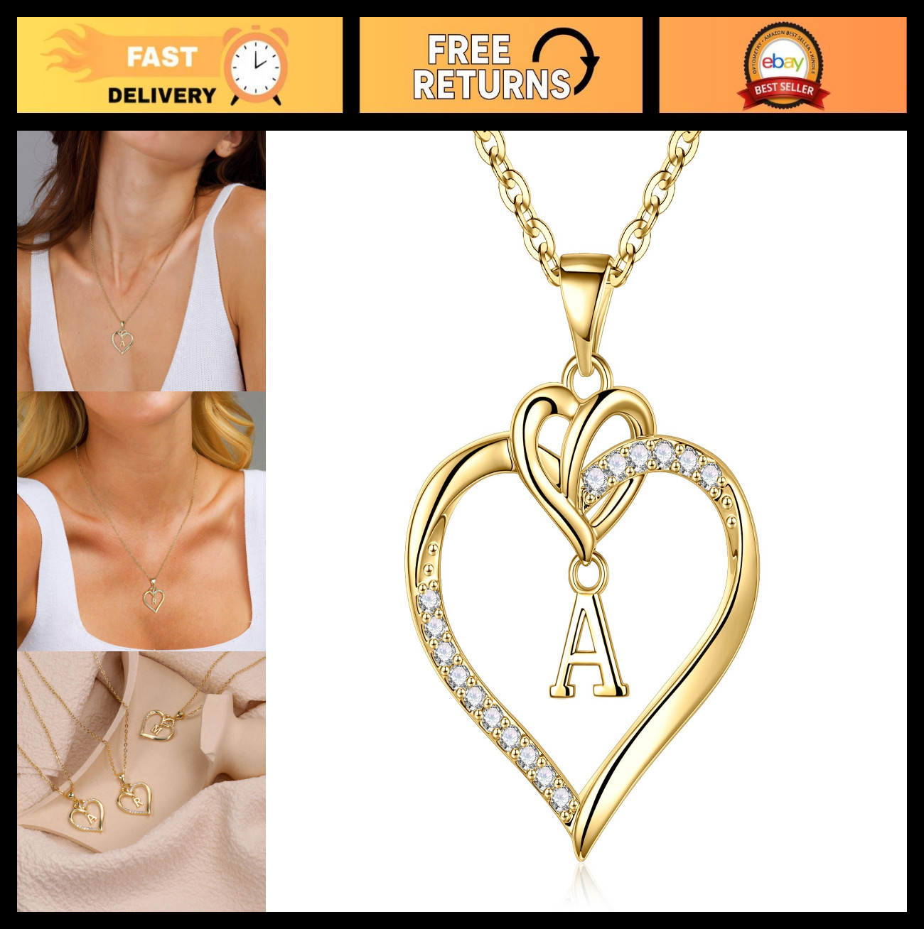 Personalized Heart Initial Necklace, 14K Gold-Plated A-Z Jewelry for Women & Gir
