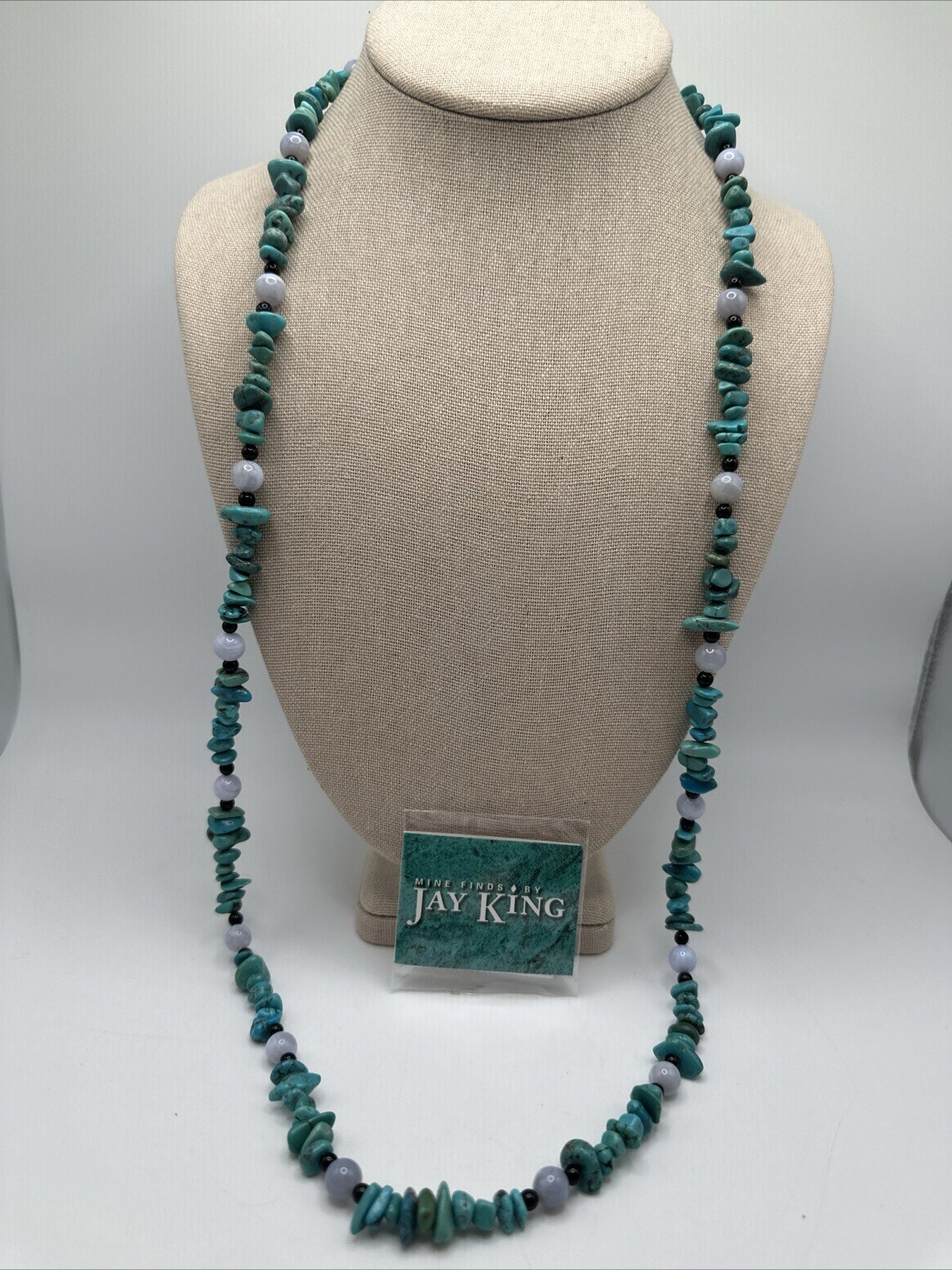 Mine Finds By Jay King Long Turquoise Blue Lace Agate & Chalcedony 925 Necklace