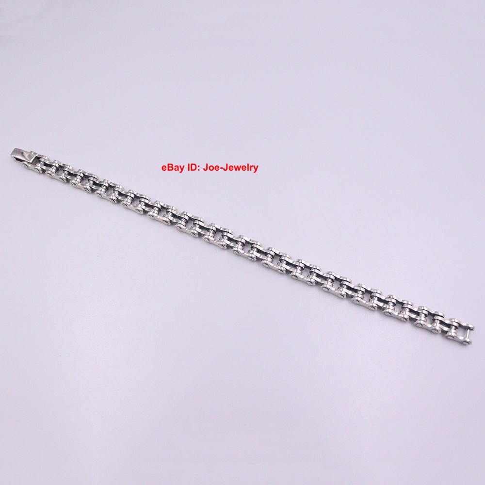 Real 925 Sterling Silver Bracelet 8mm Biker-style Chain Ｍen’s Bracelet 8.26″ L