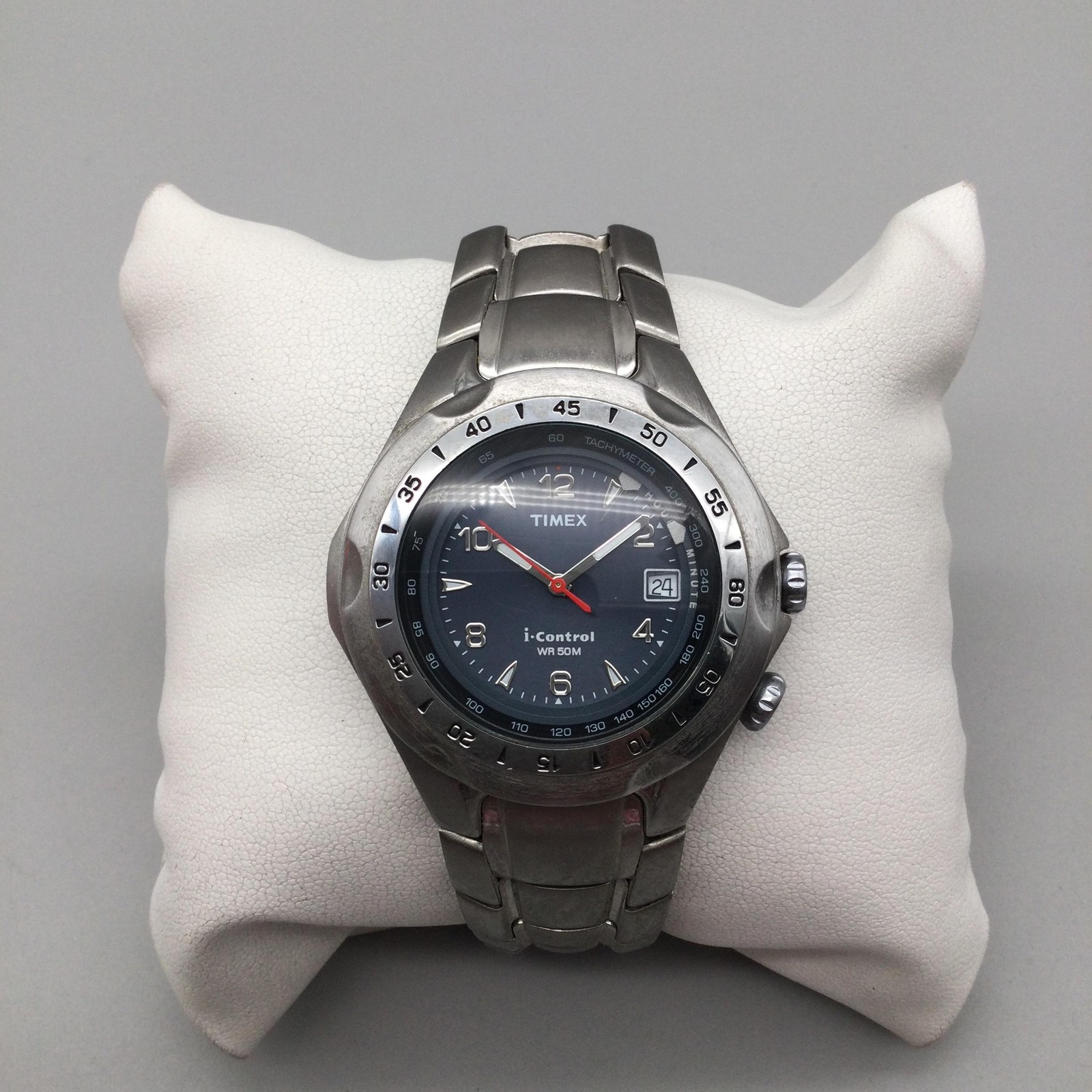 Timex I-Control Alarm Mens Watch 42mm Blue Dial Indiglo Date New Battery 8.25″