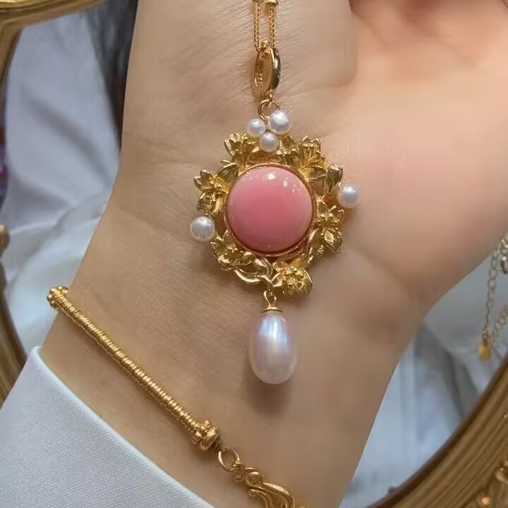 gorgeous new design natural pink conch white pearl pendant 925s(t)